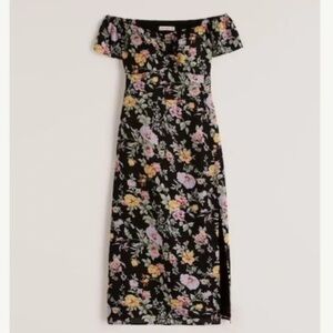 Abercrombie‎ & Fitch Black Floral Midi Dress XS Pastel Flowers Cottagecore